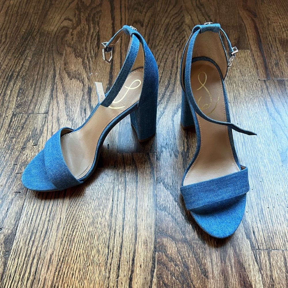 Sam Edelman ankle strap open toe block heel sandals women Size 6M Washed Indigo